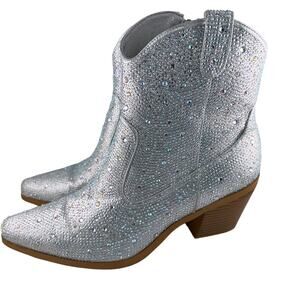 Western Cowboy Ankle Rhinestone Sparkly Boot Zip Up Pointed Toe Size 10M